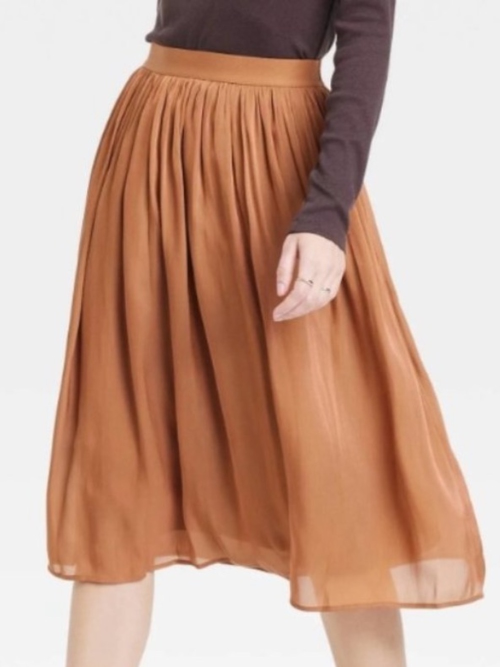 A New Day Bronze Metallic Orange Pleated Midi Skirt Size Small